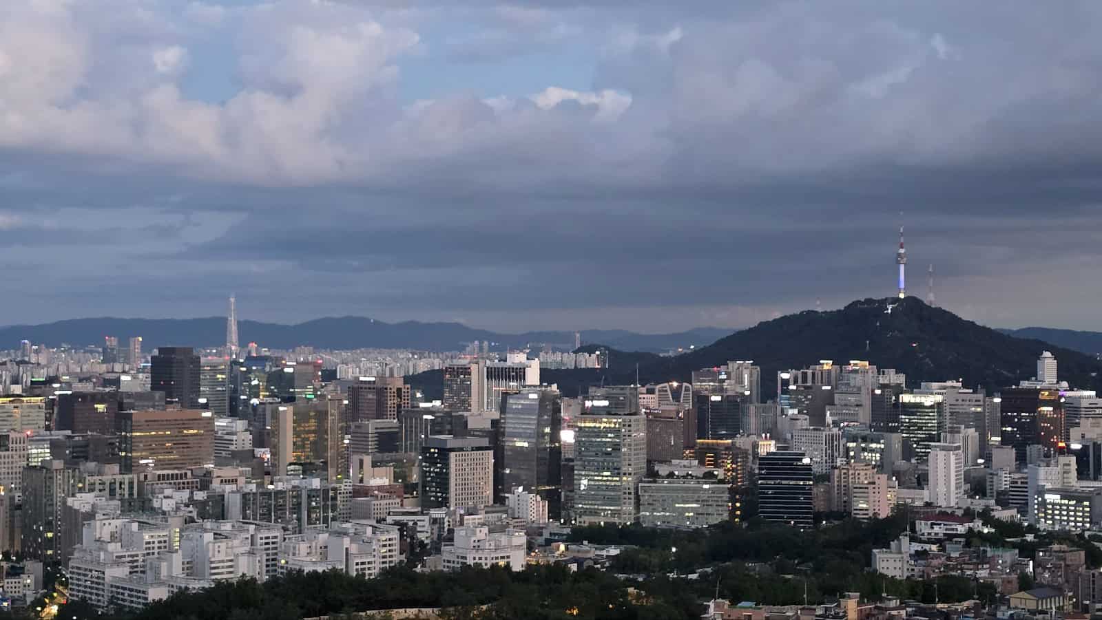 Seoul skyline showing concentrated business districts and urban economic structure